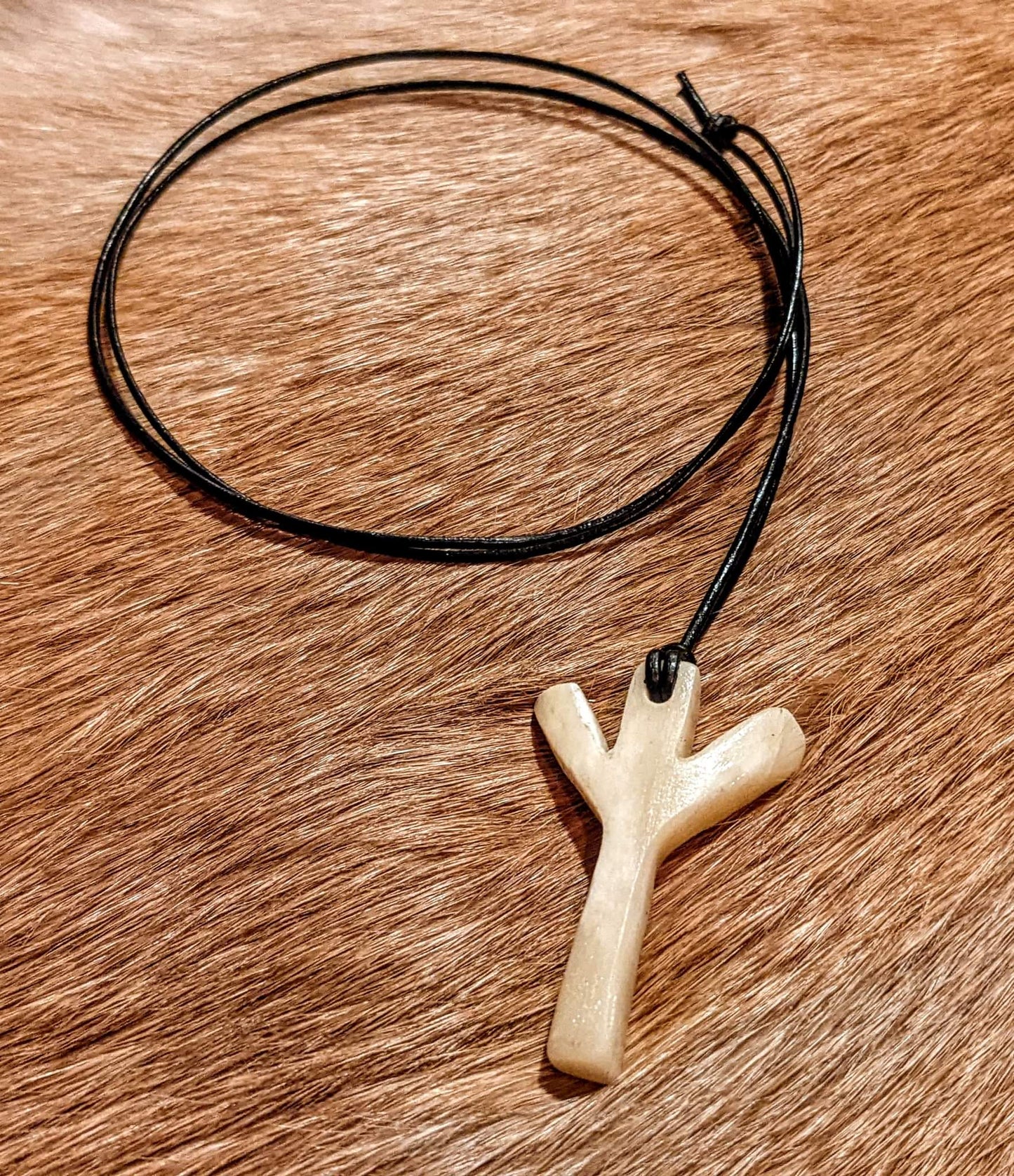 Hand Carved Elk Bone Algiz Pendant