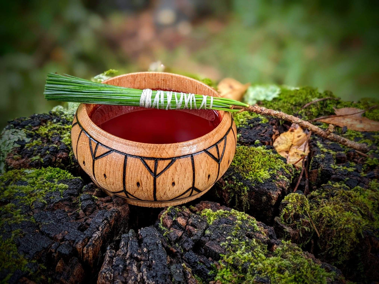 Algiz Altar Offering Bowl in Hand Turned Alder Wood