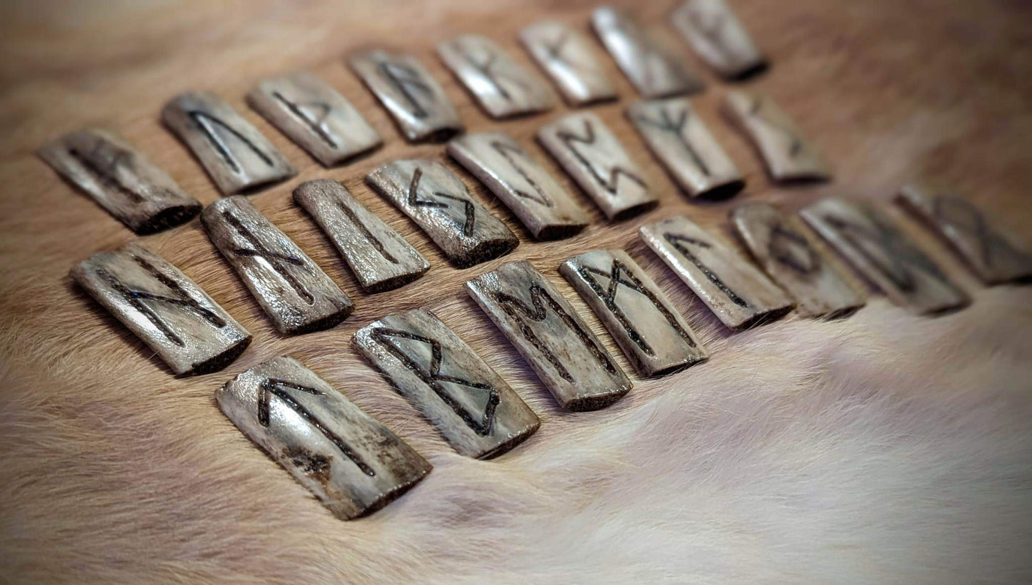 Deer Rib Rune Set in Elk Leather Medicine Bag | Wearable Neck Pouch | Rune Bag