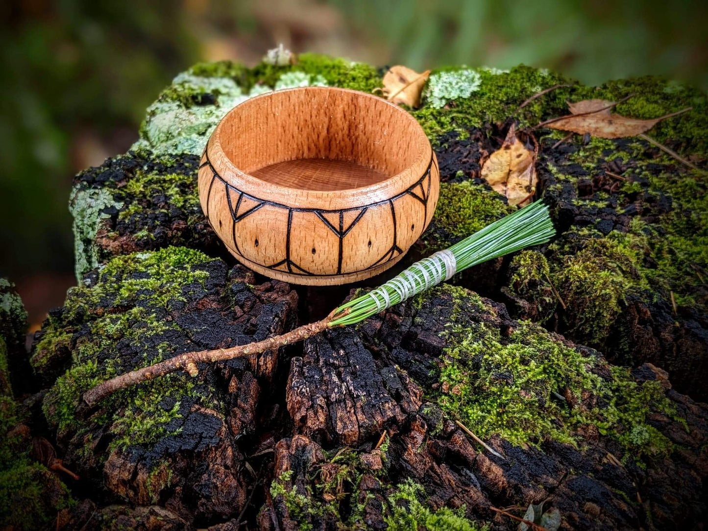 Algiz Altar Offering Bowl in Hand Turned Alder Wood