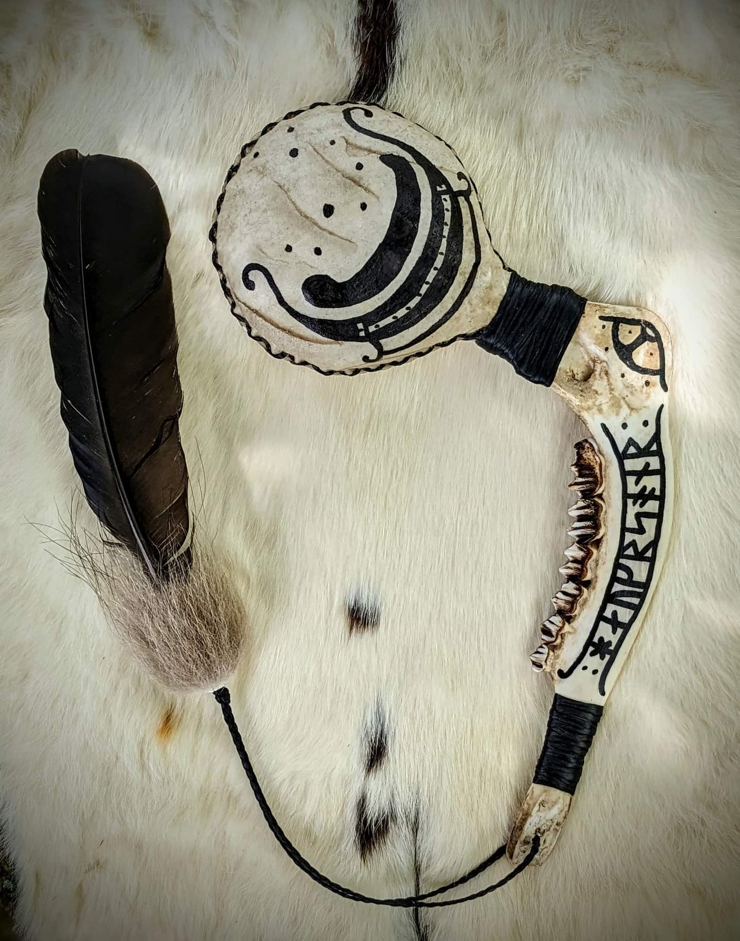Mound Song Utiseta Shaman Rattle | Deer Jaw | Wolf Hair