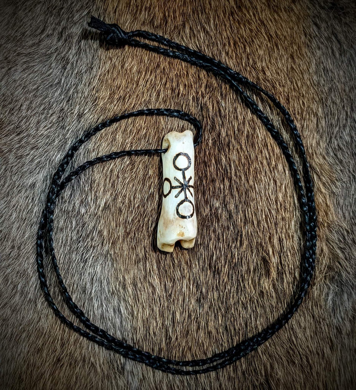 Deer Bone Hand Burned Folk Healer Pendant