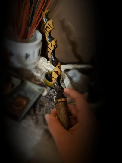 Runecaller Norse Rune Wand Volva Staff Distaff Asatru Altar Divination Tool